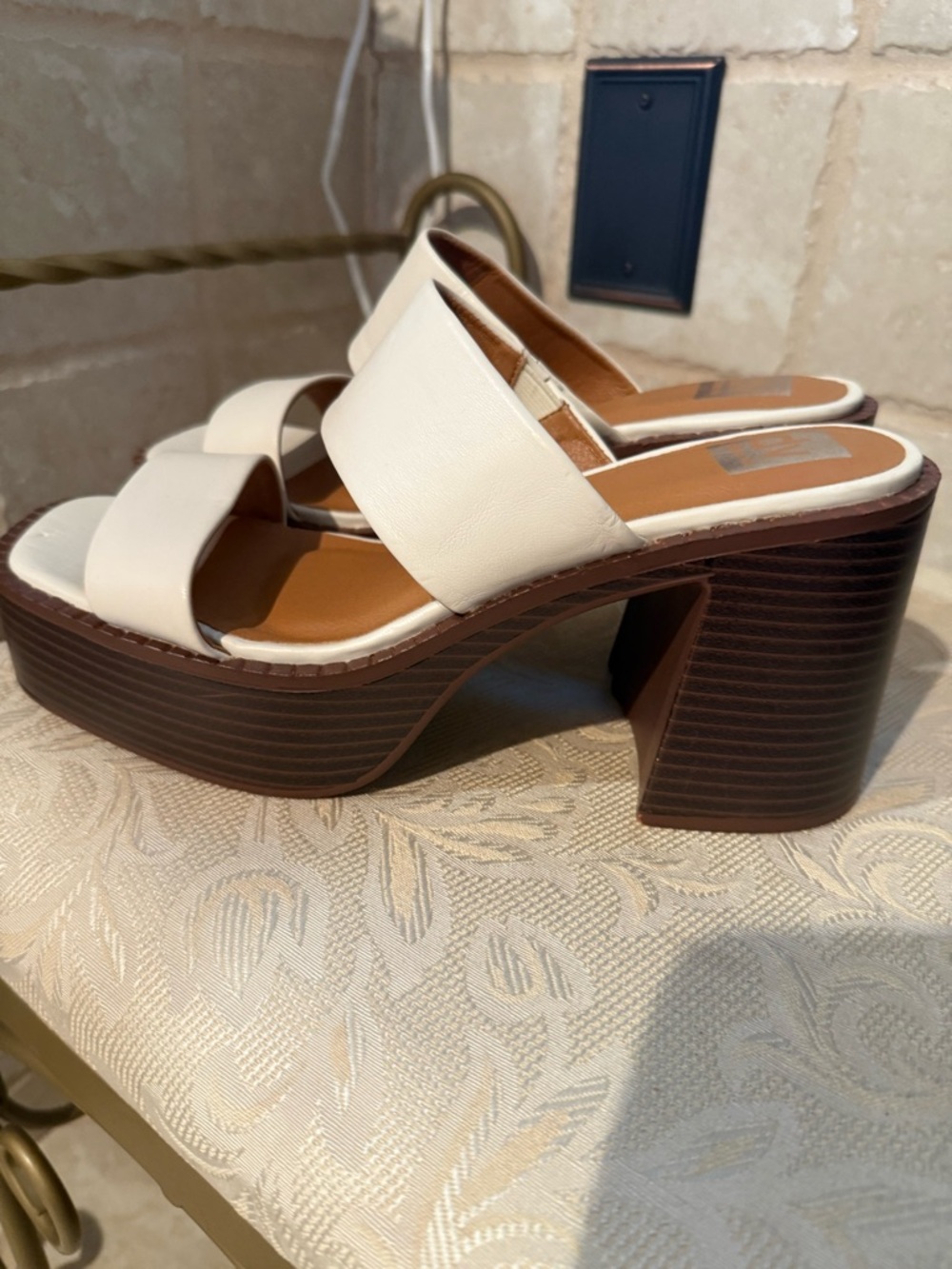 Dolce Vita Cream Platform Slide Sandals with Stacked Heel